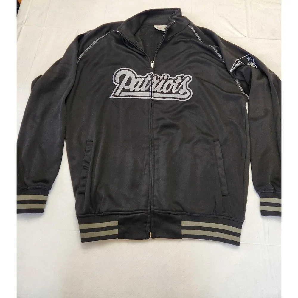 New England Patriots Jacket Mens LT Black NFL Football Full Zip NFL Team Apparel